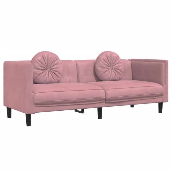 vidaXL Soffgrupp med dynor 3 delar rosa sammet