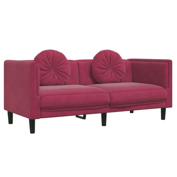 vidaXL sofasæt 2 dele med puder velour vinrød