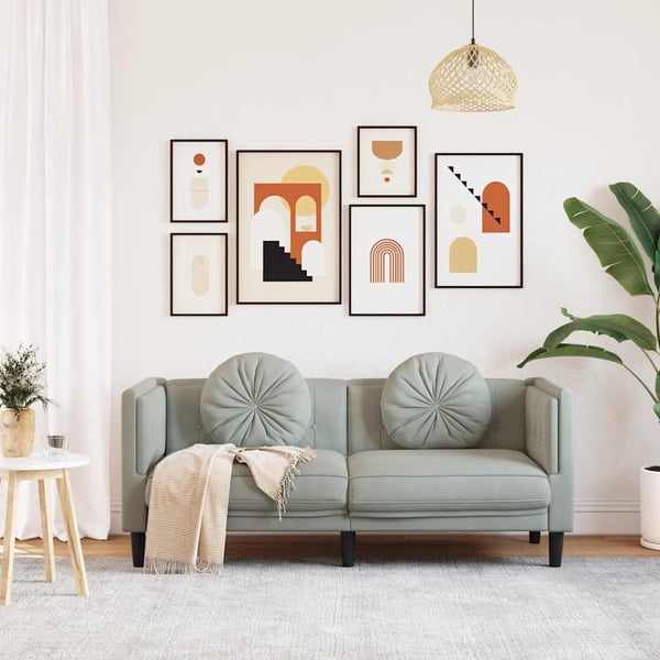 vidaXL 2-personers sofa med hynder velour lysegrå