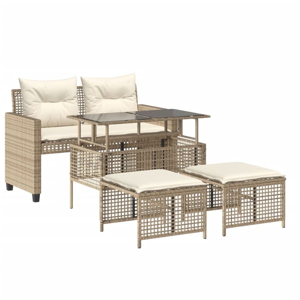 vidaXL sofasæt til haven 4 dele med hynder polyrattan og glas beige