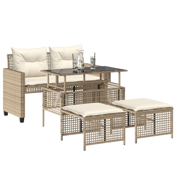 vidaXL sofasæt til haven 4 dele med hynder polyrattan og glas beige
