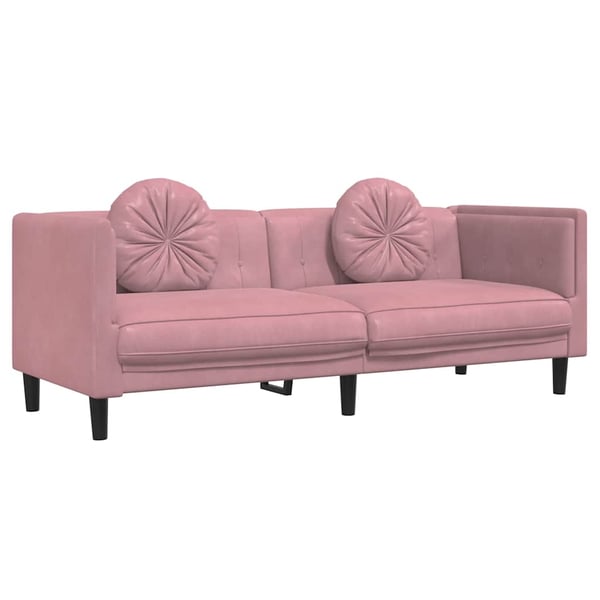 vidaXL 3-personers sofa med hynder velour lyserød