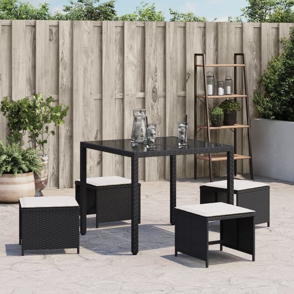 vidaXL haveskammel med hynder 4 stk. 40x40x35 cm polyrattan sort