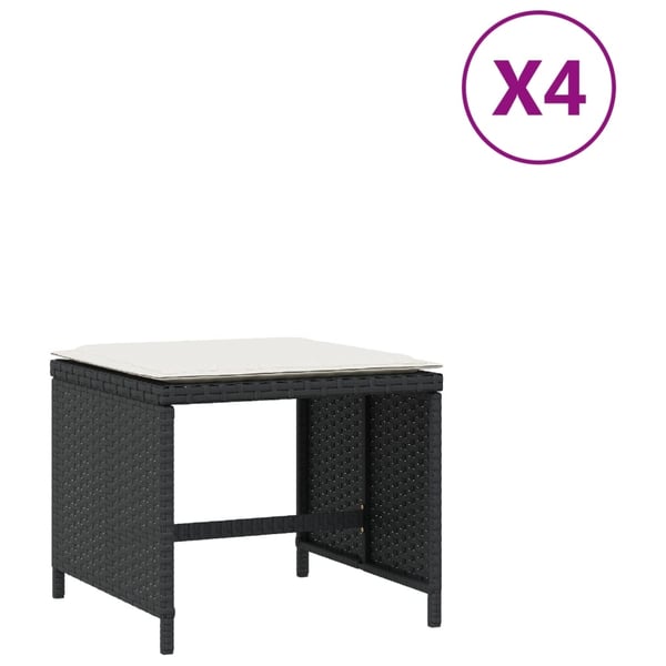 vidaXL haveskammel med hynder 4 stk. 40x40x35 cm polyrattan sort