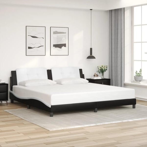 vidaXL sengeramme med LED uden madras Zadar 200x200 cm sort og hvid