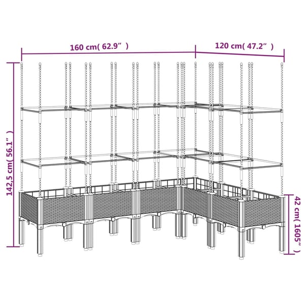 vidaXL Plantekasse med espalier brun 160x120x142,5 cm PP