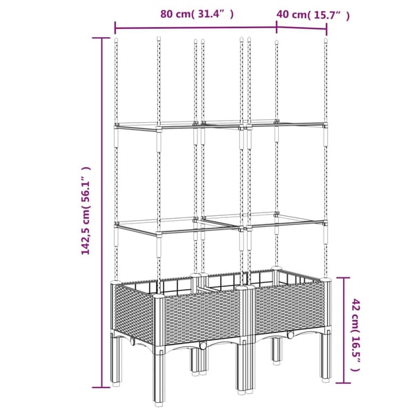 vidaXL Plantekasse med espalier hvit 80x40x142,5 cm PP