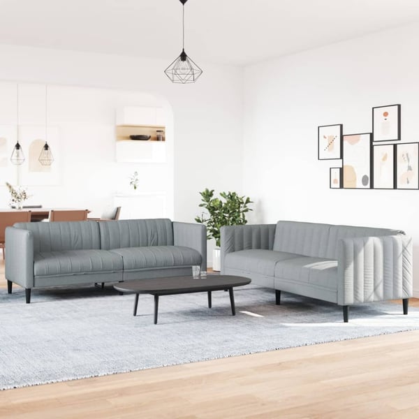 vidaXL Soffgrupp 2 delar ljusgrå tyg
