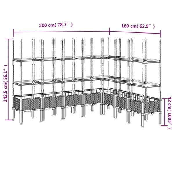 vidaXL Plantekasse med espalier lysegrå 200x160x142,5 cm PP