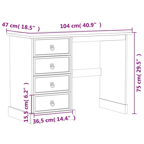 vidaXL Sminkebord Corona 104x47x75 cm heltre furu