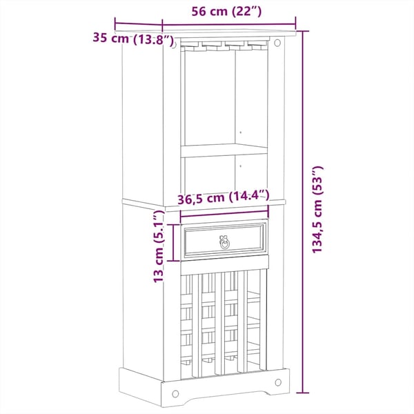 vidaXL Vinstativ Corona 56x35x134,5 cm heltre furu