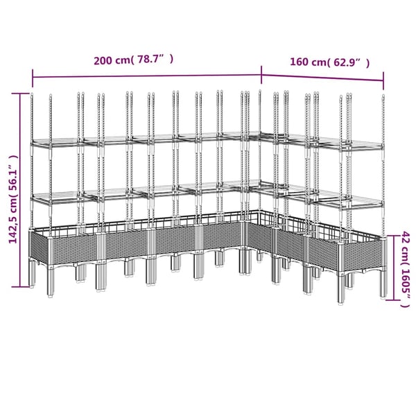 vidaXL Plantekasse med espalier blågrå 200x160x142,5 cm PP