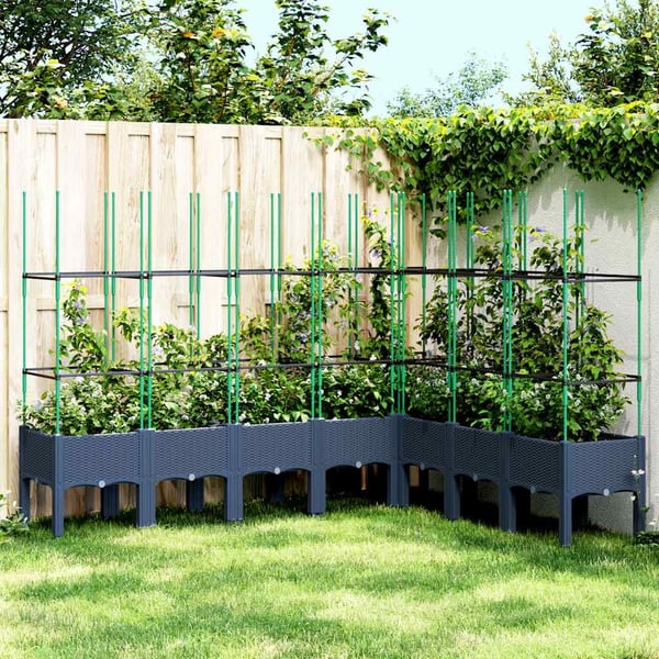 vidaXL Plantekasse med espalier blågrå 200x160x142,5 cm PP