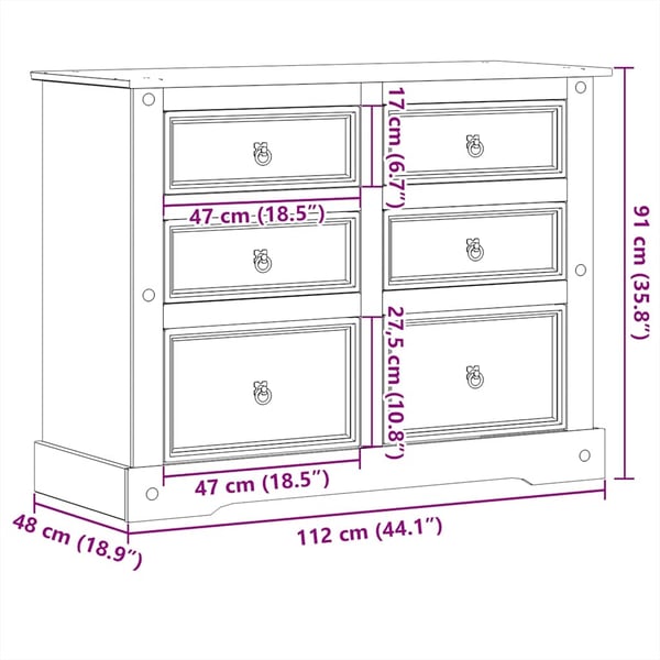 vidaXL Kommode Corona 112x48x91 cm heltre furu