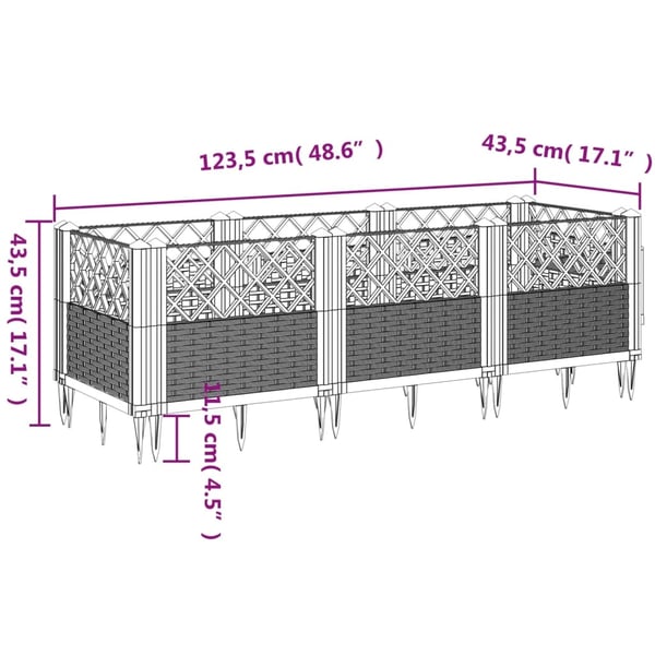 vidaXL Plantekasse med plugger hvit 123,5x43,5x43,5 cm PP