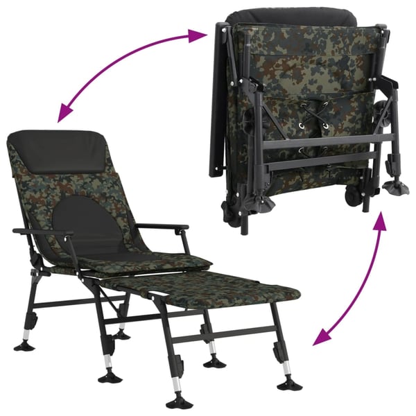 vidaXL fiskestol med justerbare fødder foldbar camouflage