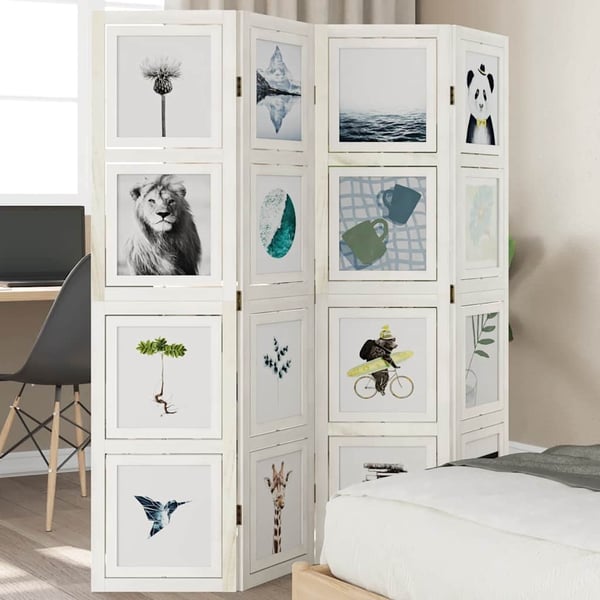 vidaXL Romdeler 4 paneler hvit heltre keisertre