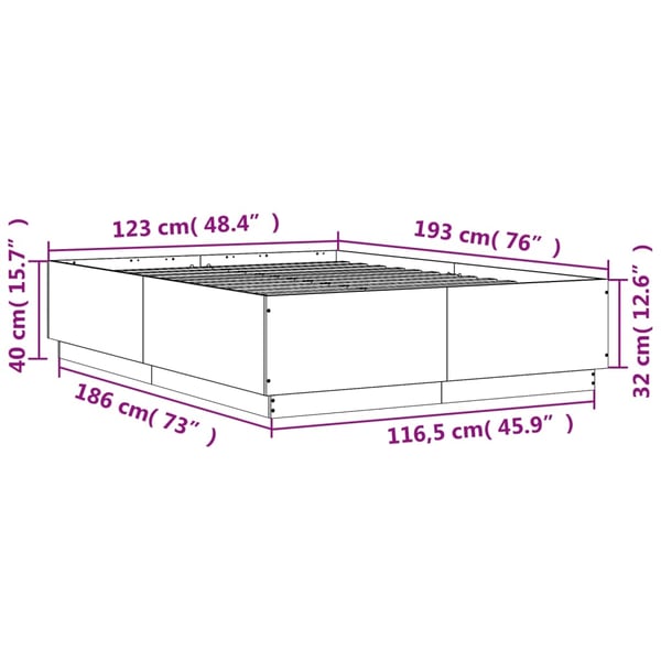 vidaXL Sengeramme grå sonoma 120x190 cm konstruert tre