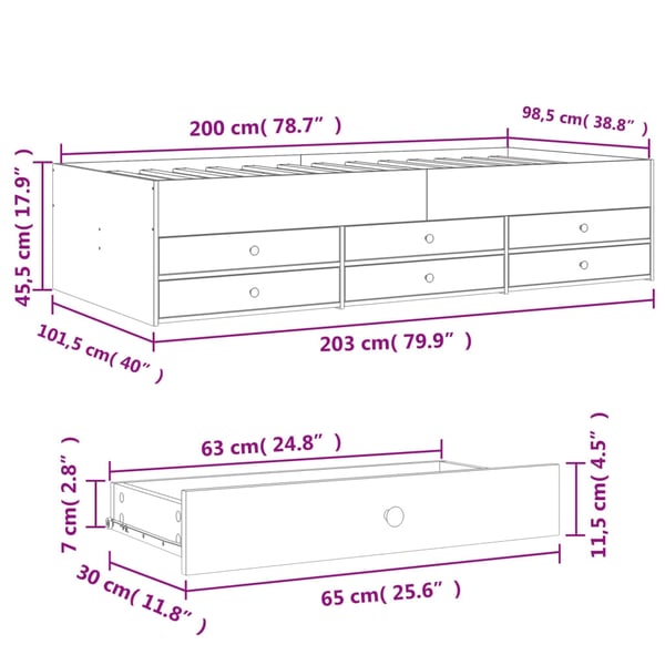 vidaXL Dagseng med skuffer uten Madrass svart 100x200 cm