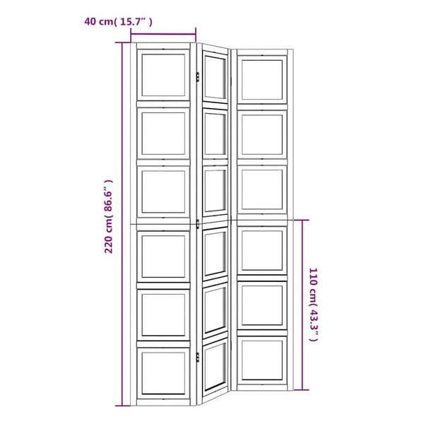 vidaXL Romdeler 3 paneler hvit heltre keisertre