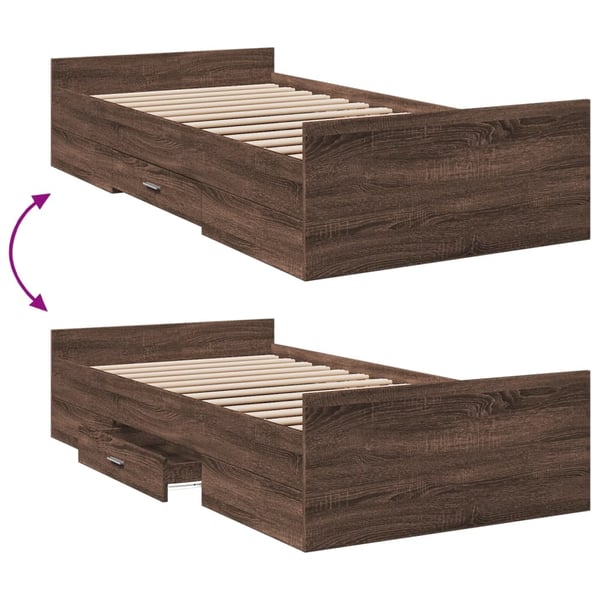 vidaXL Sengeramme med skuffer brun eik 100x200 cm konstruert tre