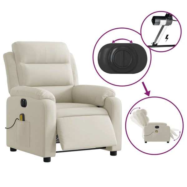vidaXL Elektrisk massagefåtölj gräddvit sammet