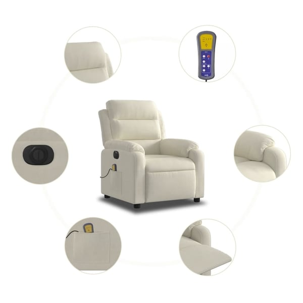 vidaXL Elektrisk massagefåtölj gräddvit sammet