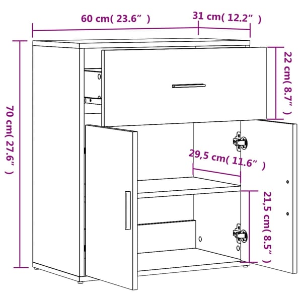 vidaXL skænk 60x31x70 cm konstrueret træ røget egetræsfarve