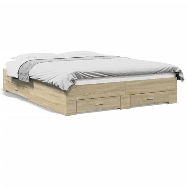vidaXL Sengeramme med skuffer sonoma eik 150x200 cm konstruert tre
