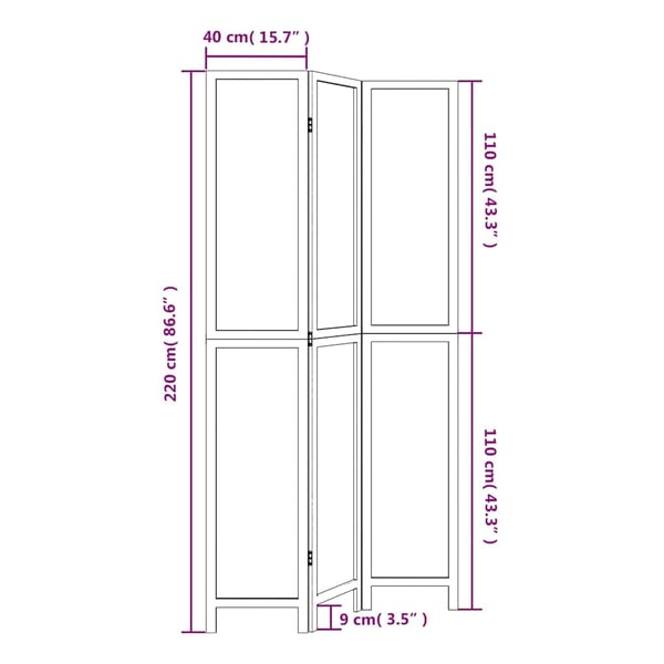 vidaXL Romdeler 3 paneler hvit heltre keisertre