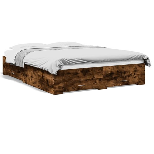 vidaXL Sengeramme med skuffer røkt eik 150x200 cm konstruert tre