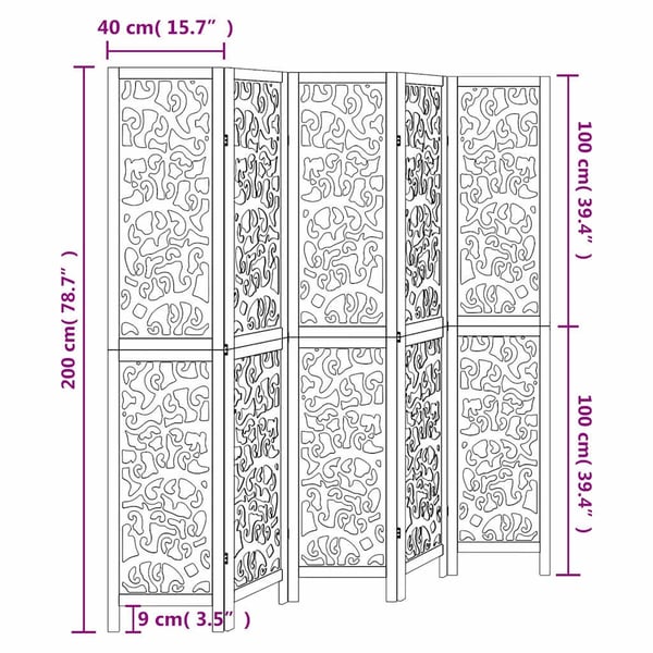 vidaXL Romdeler 5 paneler hvit heltre keisertre