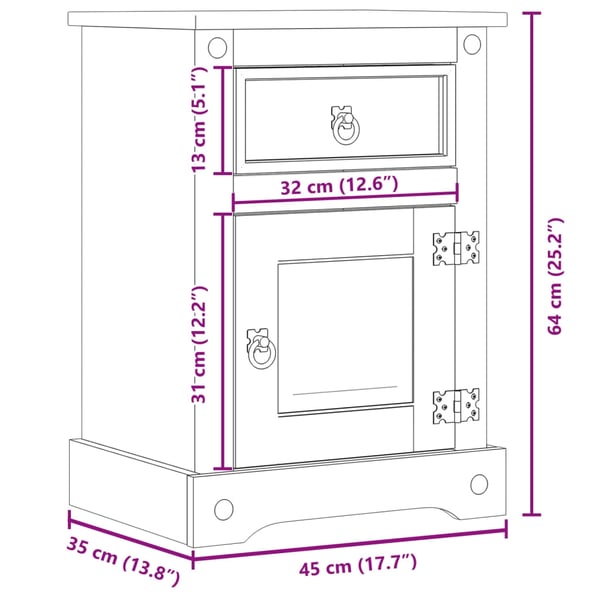 vidaXL sengebord Corona 45x35x64 cm massivt fyrretræ