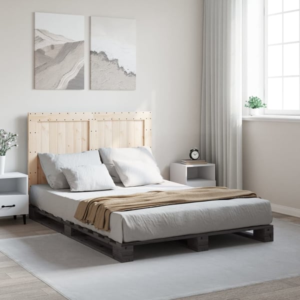 vidaXL Sengeramme med hodegavl grå 140x200 cm heltre furu