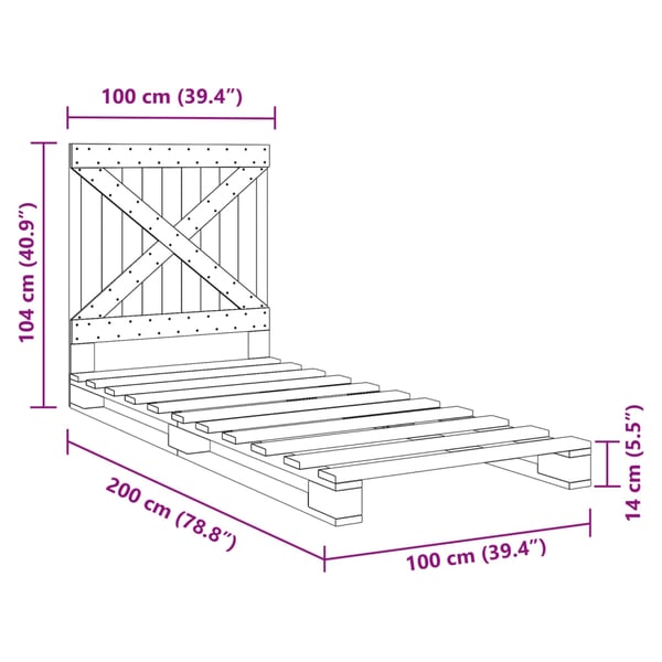 vidaXL Sengeramme med hodegavl 100x200 cm heltre furu