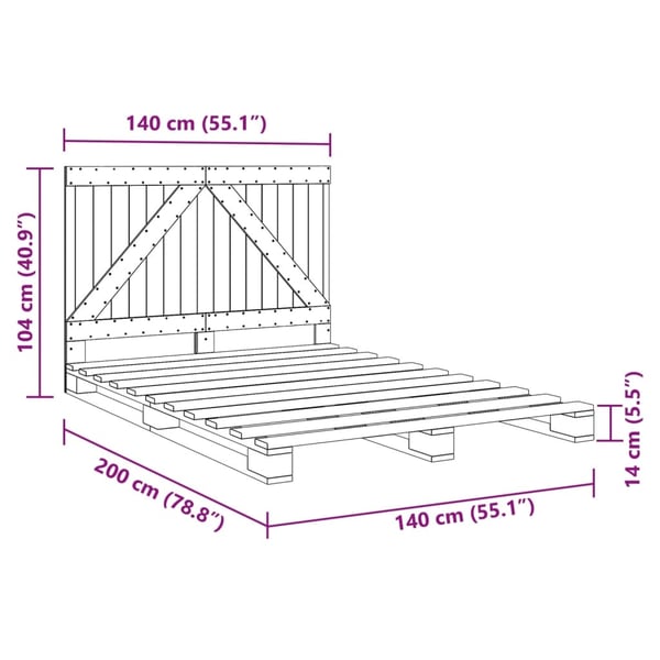 vidaXL Sengeramme med hodegavl 140x200 cm heltre furu