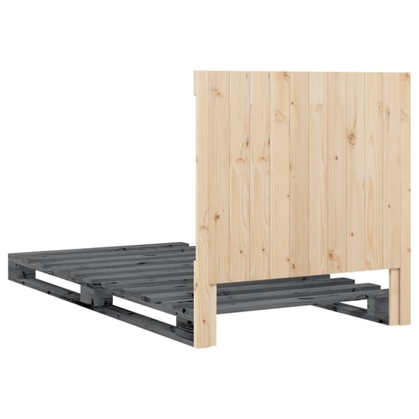 vidaXL Sengeramme med hodegavl grå 100x200 cm heltre furu