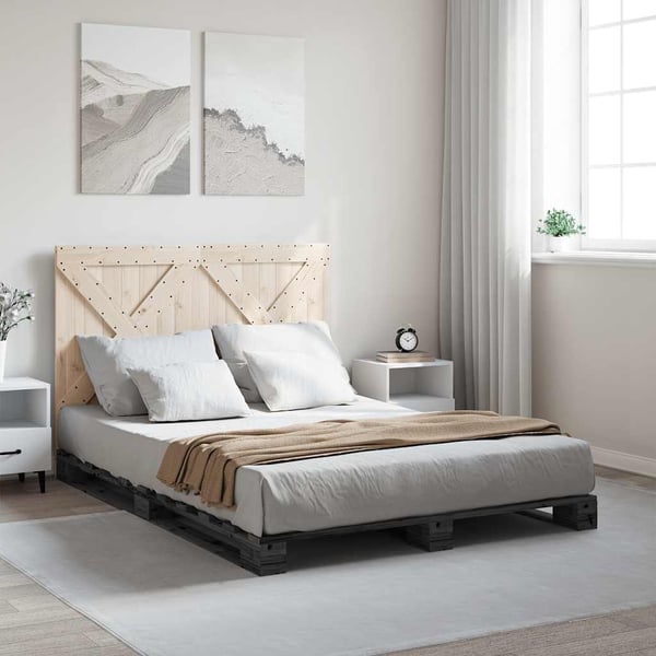 vidaXL Sengeramme med hodegavl grå 140x200 cm heltre furu