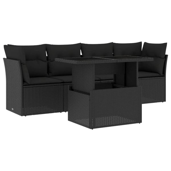 vidaXL sofasæt til haven 5 dele med hynder polyrattan sort