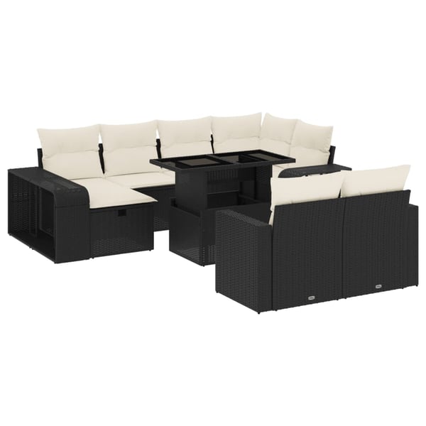 vidaXL sofasæt til haven 11 dele med hynder polyrattan sort