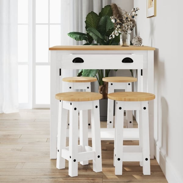 vidaXL Barsett 5 deler hvit heltre furu