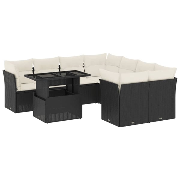 vidaXL sofasæt til haven 9 dele med hynder polyrattan sort