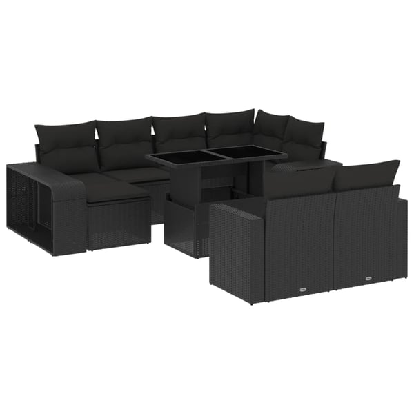 vidaXL sofasæt til haven 11 dele med hynder polyrattan sort