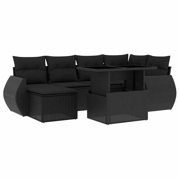 vidaXL Soffgrupp för trädgården med dynor 7 delar svart konstrotting