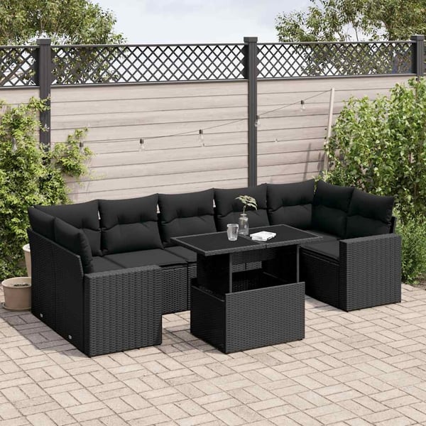 vidaXL Loungegrupp för trädgården med dynor 8 delar svart konstrotting