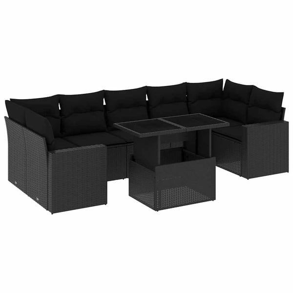 vidaXL Loungegrupp för trädgården med dynor 8 delar svart konstrotting