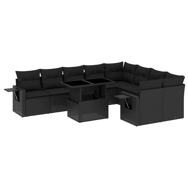 vidaXL Loungegrupp 10 delar med svarta dynor konstrotting
