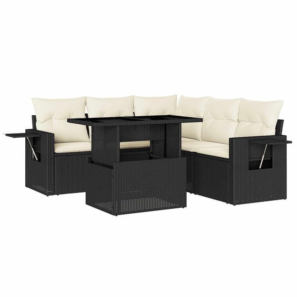 vidaXL Loungegrupp med dynor 6 delar svart konstrotting