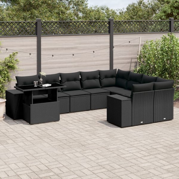 vidaXL Loungegrupp 10 delar med svarta dynor konstrotting