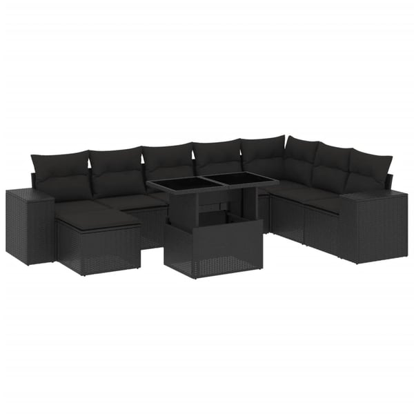vidaXL sofasæt til haven 9 dele med hynder polyrattan sort